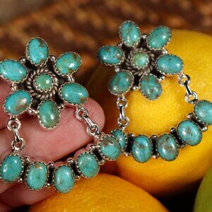 Native American FLOWER TURQUOISE Handmade Dangle Earrings